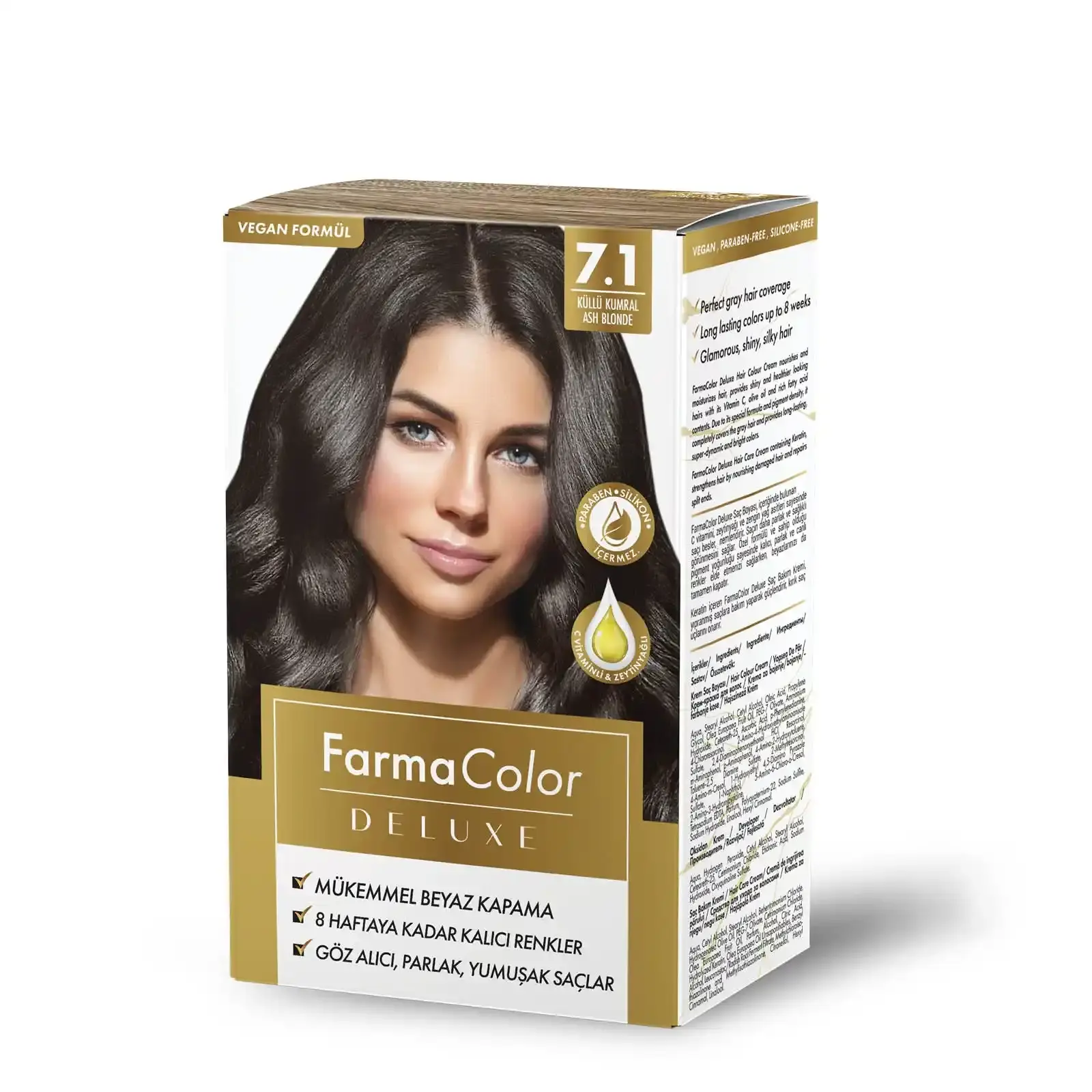 image of FARMACOLOR DELUXE HAIR DYE 7.1 ASH BLONDE